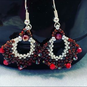 Fan earrings Hand made Chech seed beads USA 🇺🇸